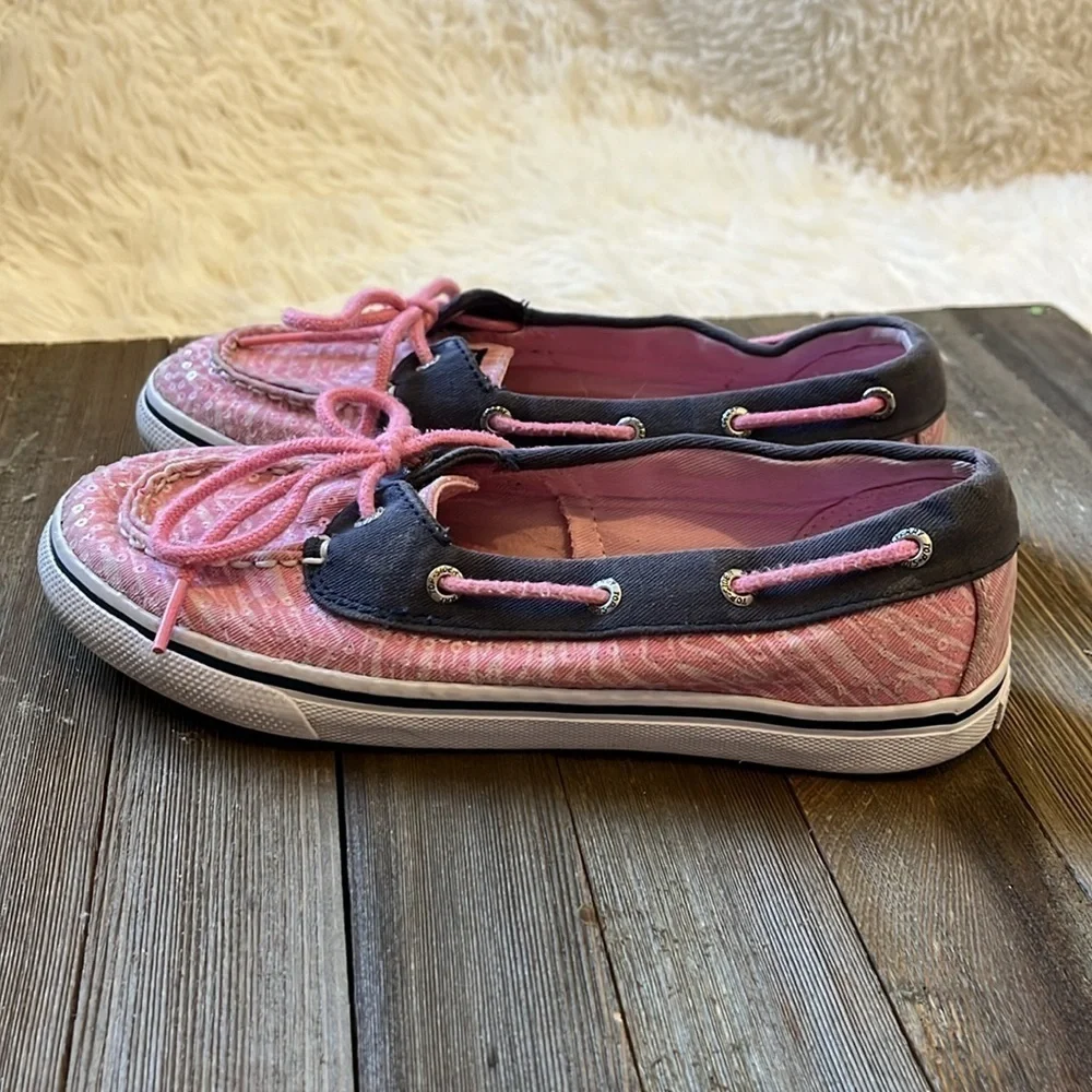Speedy Top Sider - Girls Pink Sequined Loafers, Slip On Shoes size 4